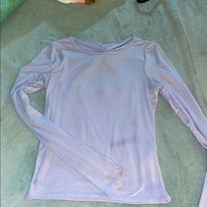 baby blue long sleeve top with cut out back